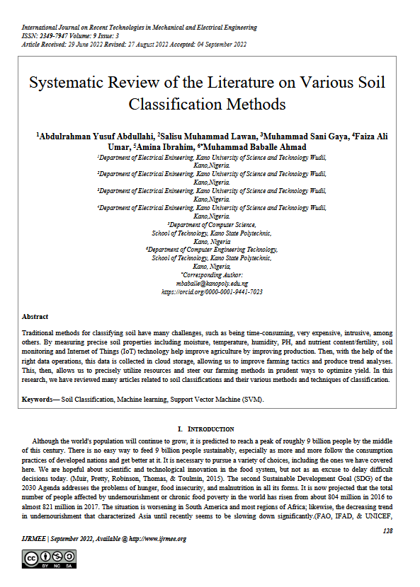 Systematic Review of the Literature on Various Soil Classification Methods